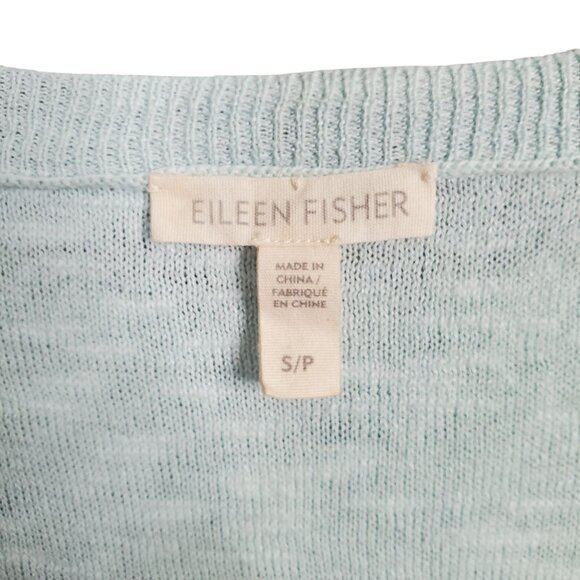 Eileen Fisher Size S Sweater Organic Linen Cotton Light Aqua Sustainable Airy - Picture 4 of 10
